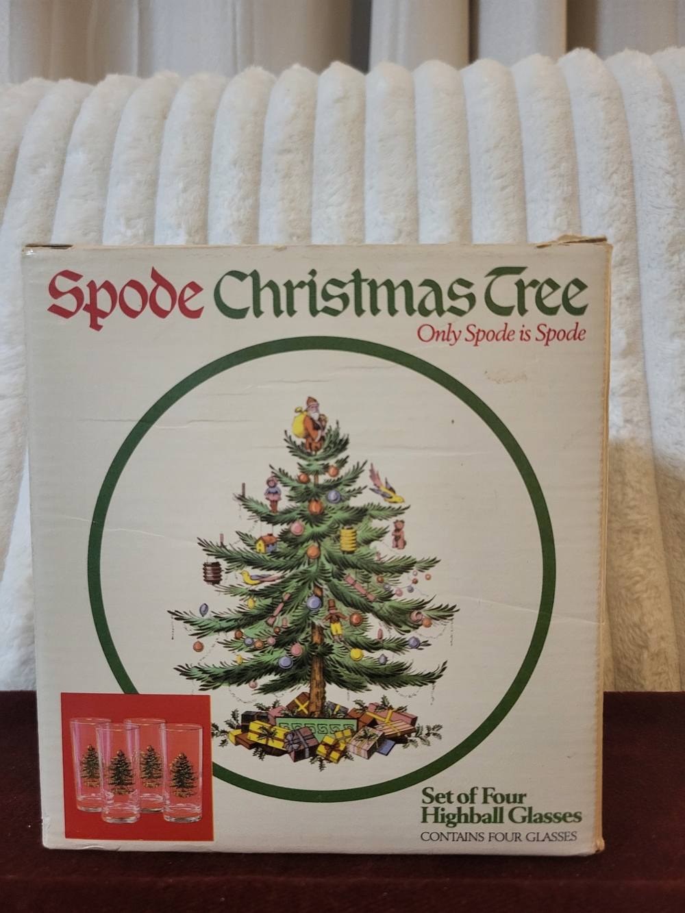 Vintage Spode Christmas Tree Highball Glasses - 14oz Set of 4 with Original Box